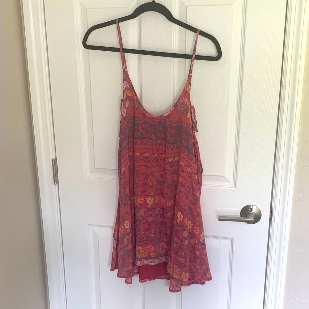 Kimchi, blue spaghetti strap, lace-up flowy tank top size small